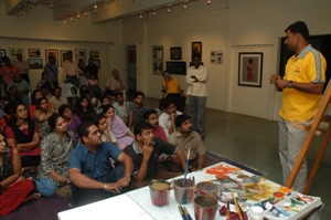 Shrikant Kadam having a dialogue with audience at Artfest 09, Indiaart Gallery